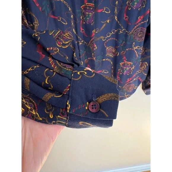 Vintage Tapestry Designs Women's Royal Equestrian Print Button Down Shirt Size 8 - Picture 6 of 12